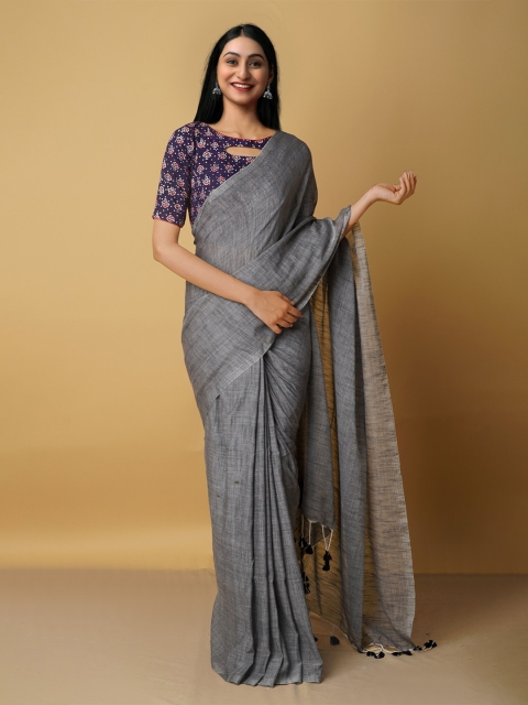

Unnati Silks Grey Woven Design Pure Linen Jamdani Saree