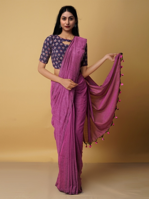 

Unnati Silks Pink Pure Linen Jamdani Saree