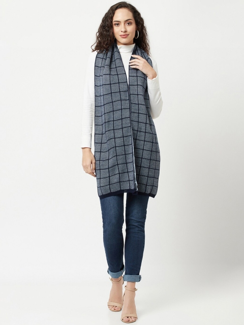 

Knitstudio Women Navy Blue Checked Casual Knitted Muffler