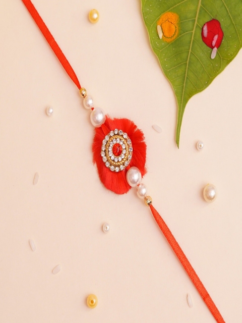 

The Magic Wand Boys Orange & White Stone-Studded Beaded Thread Rakhi