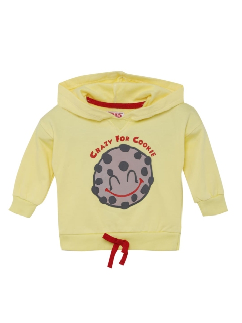 

UNDER FOURTEEN ONLY Girls Yellow Printed Hooded Sweatshirt