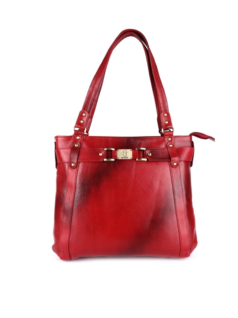 

HiLEDER Red Solid Leather Structured Handheld Bag