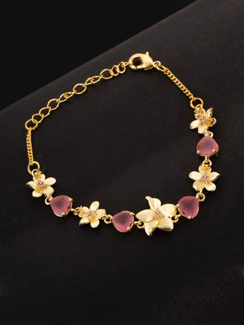 

Voylla Women Gold-Toned & Pink Brass Gold-Plated Link Bracelet