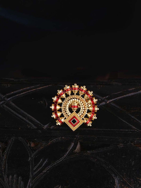 

Voylla Gold-Plated Temple Bell Lightly Embellished Ring, Maroon