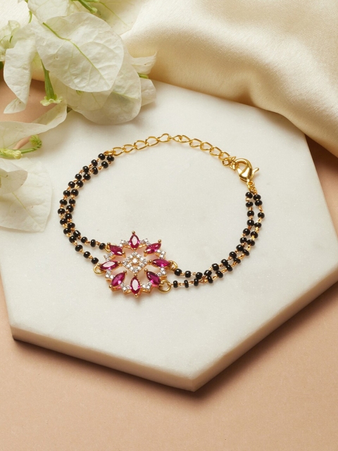 

Voylla Women Gold-Toned & Black Brass American Diamond Gold-Plated Link Bracelet