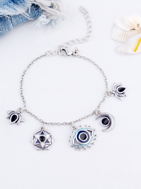 

Voylla Women Silver-Toned & Black Brass Silver-Plated Link Bracelet