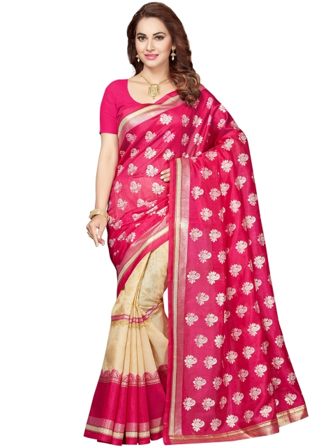 

Ishin Pink Bhagalpuri Silk Printed Traditional Saree