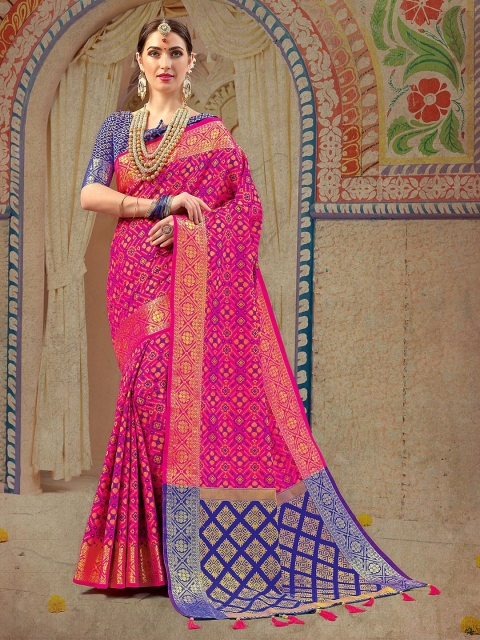 

Ethnic Junction Women Pink Silk Blend Banarsi Woven Saree