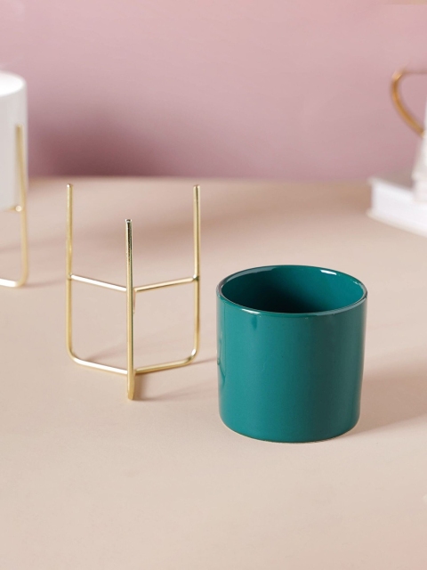 

Nestasia Green and Gold Flowering Solid Ceramic Planter With Stand