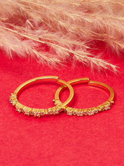 

Voylla Women Gold-Plated & White Stone-Studded Toe Rings