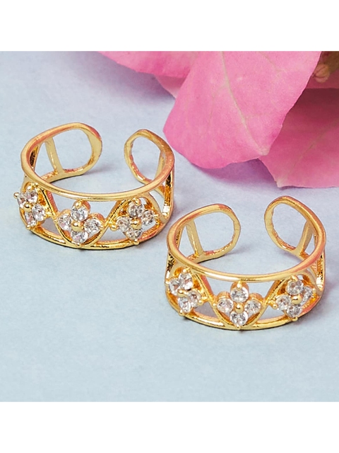 

Voylla Gold-Plated & White Stone-Studded Toe Rings