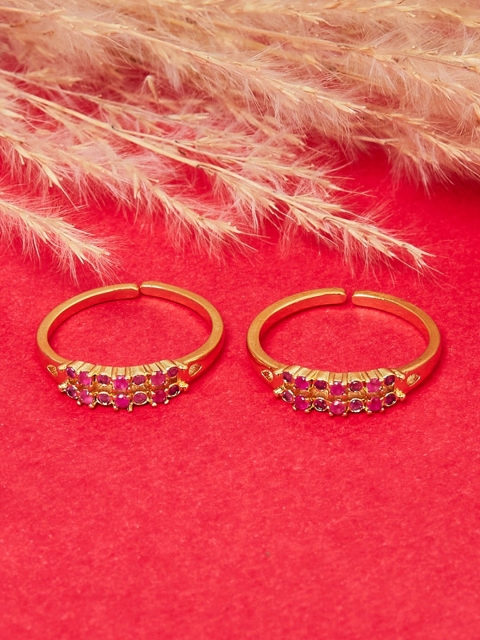 

Voylla Set of 2 Gold-Plated Pink CZ Studded Adjustable Toe Ring