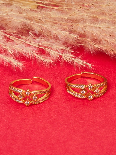 

Voylla Women Gold-Plated & White Stone-Studded Toe Rings