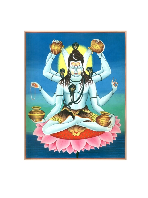 

Exotic India Multicolored Bhagawan Shiva as Mahamrityunjaya Hand-Painted Wall Art, Multi