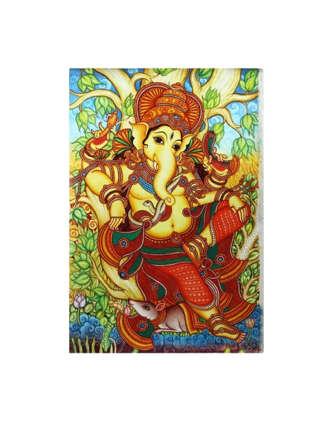 

Exotic India God Ganesha Handmade Wall Painting, Yellow