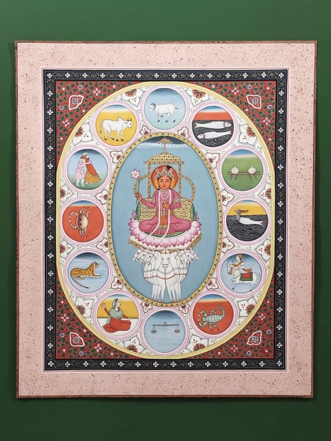 

Exotic India Multicoloured Sun God Astrological Diagram Wall Art, Brown