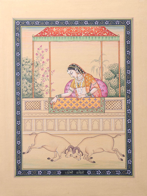 

Exotic India Multicoloured Ragini Kacheli The Consort of Raga Dipaka Wall Art, Beige