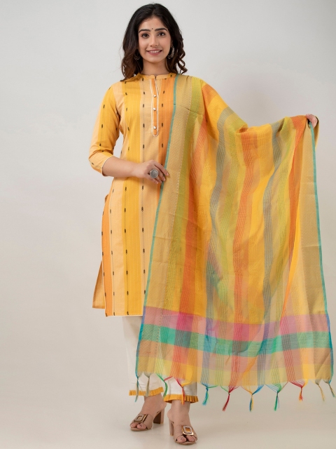 

Charu Women Yellow Kurti with Trousers & With Dupatta