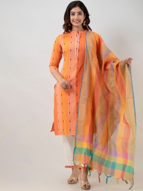 

Charu Women Orange Kurti with Pyjamas & With Dupatta