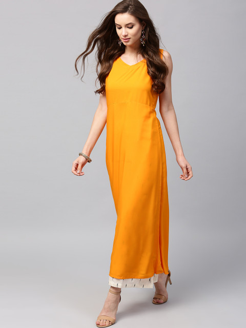 

Libas Women Mustard Yellow Solid A-Line Kurta
