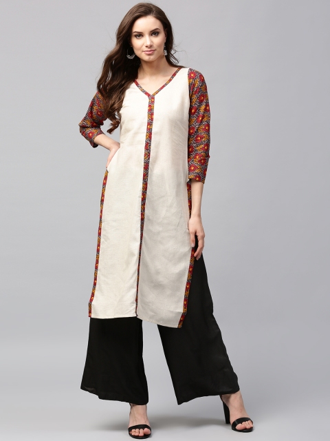 Libas Women Cream-Coloured & Red Solid Straight Kurta available at myntra for Rs.399
