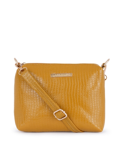 

Lapis O Lupo Mustard Textured Structured Sling Bag with Cut Work