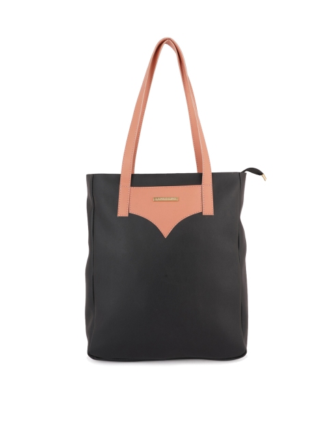 

Lapis O Lupo Black Colourblocked Structured Shoulder Bag with Applique