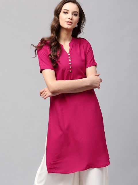 Libas Women Pink Solid Straight Kurta available at myntra for Rs.349