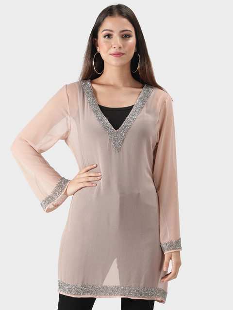 

DEBONATELLA Women Pink Georgette Longline Top