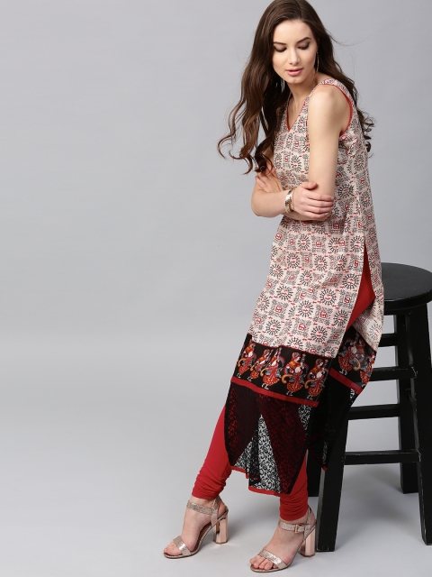 

Libas Women Beige Printed Straight Kurta