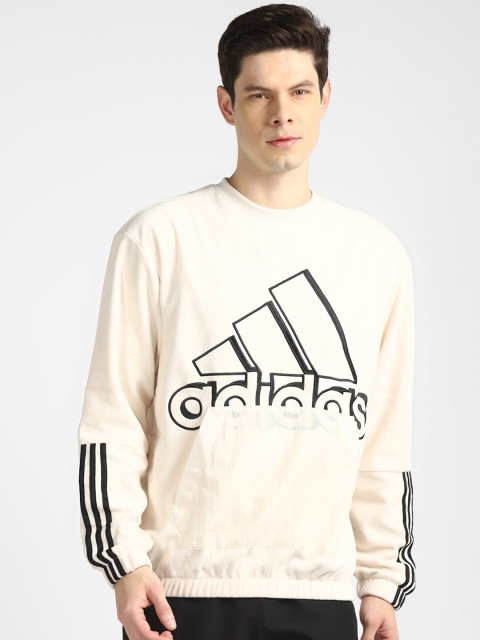 

ADIDAS Men Off White & Black Logo Printed Sweatshirts