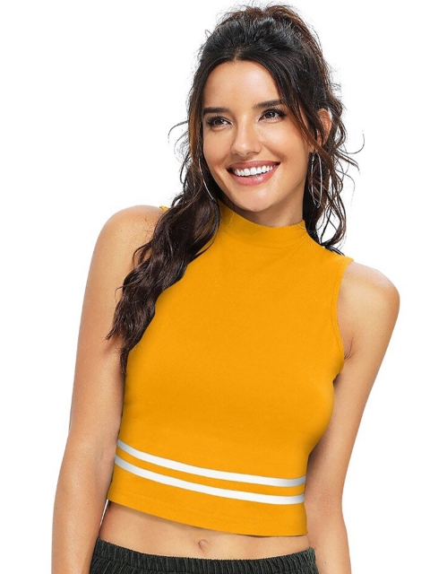 

FAVRIZ Yellow Striped Crop Top