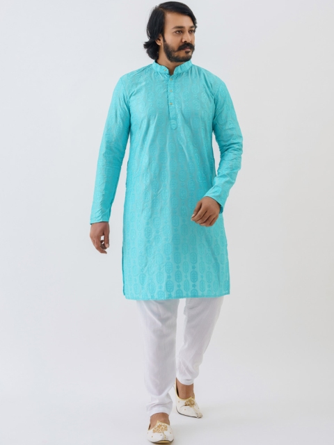 

amzira Men Blue Ethnic Motifs Embroidered Kurta with Pyjamas