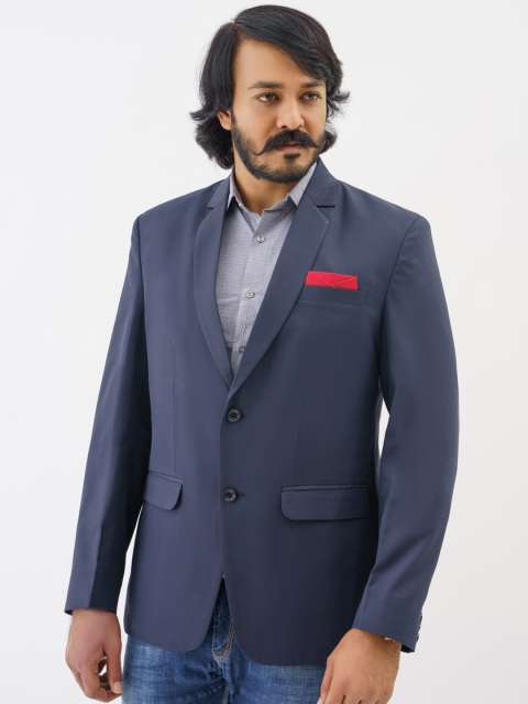 

amzira Men Navy Blue Solid Single-Breasted Slim-Fit Blazers