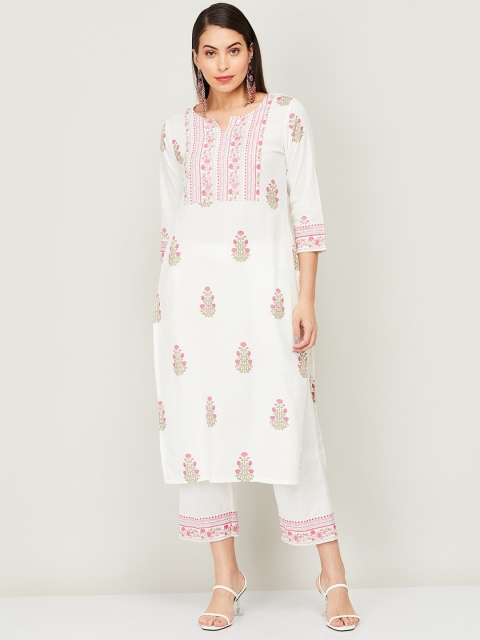 

Melange by Lifestyle Women White Ethnic Motifs Printed Empire Kurti with Trouser