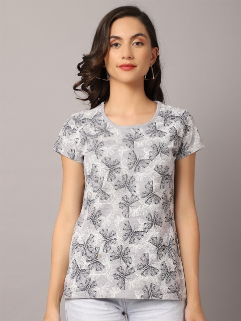 

Cantabil Women Grey Floral Printed T-shirt