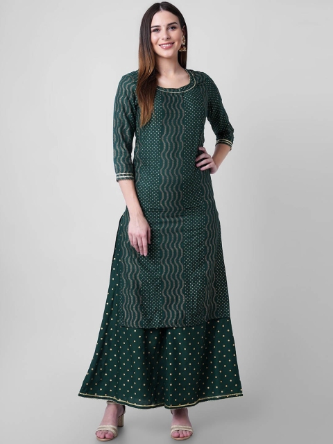 

ORTANGE Women Green Printed Panelled Kurta with Palazzos & With Dupatta
