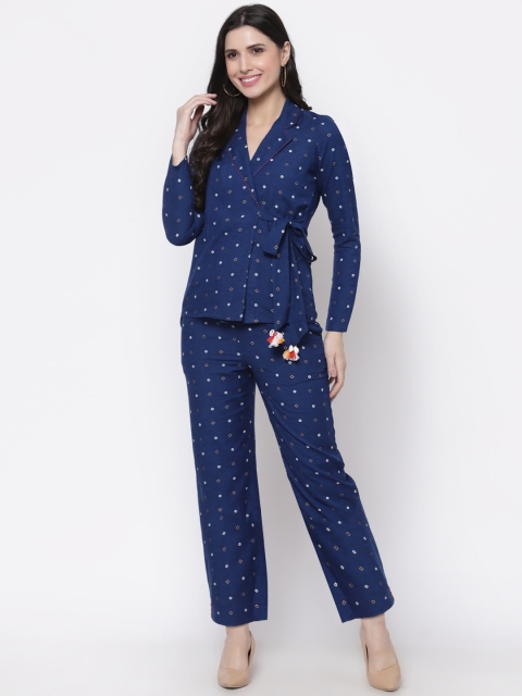 

bellamia Women Blue & White Printed Co-Ords Set