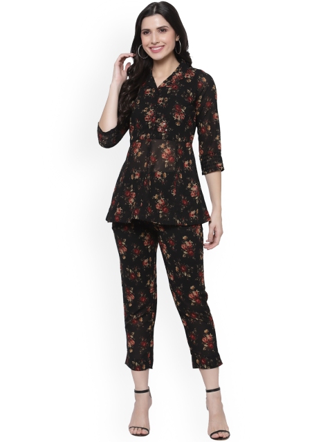 

bellamia Women Black Floral Printed Co-Ords