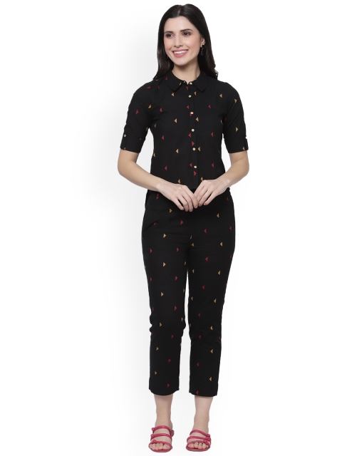

bellamia Women Black & Red Printed Pure Cotton Co-Ords Set