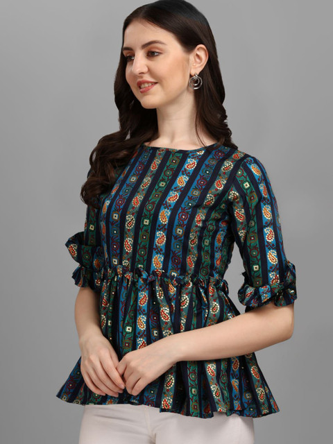

GUFRINA Women Blue Ethnic Print Top