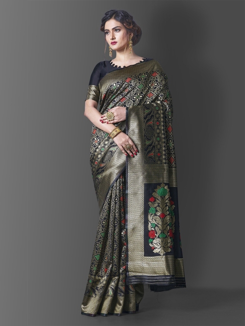 

Jinax Black & Gold-Toned Woven Design Zari Pure Silk Banarasi Saree