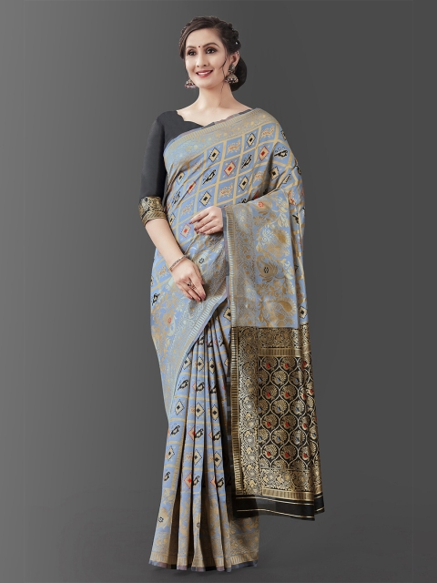 

Jinax Grey & Gold-Toned Woven Design Zari Pure Silk Banarasi Saree