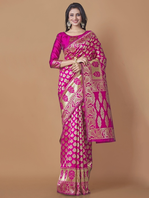 

Jinax Magenta & Gold-Toned Woven Design Pure Silk Banarasi Saree
