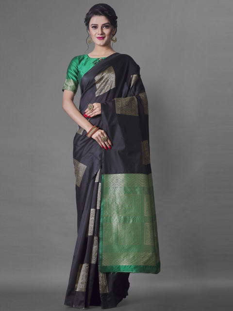 

Jinax Black & Gold-Toned Woven Design Zari Pure Silk Banarasi Saree