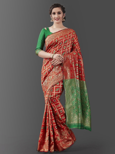 

Jinax Red & Gold-Toned Woven Design Zari Pure Silk Banarasi Saree