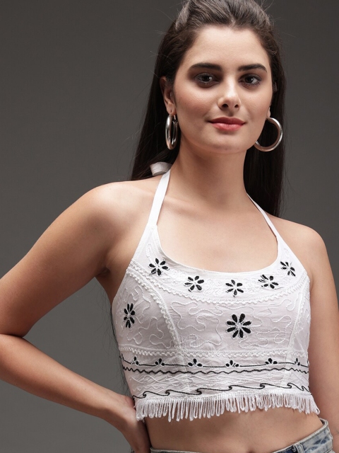 

Darzi Women White Floral Printed Bralette Crop Top