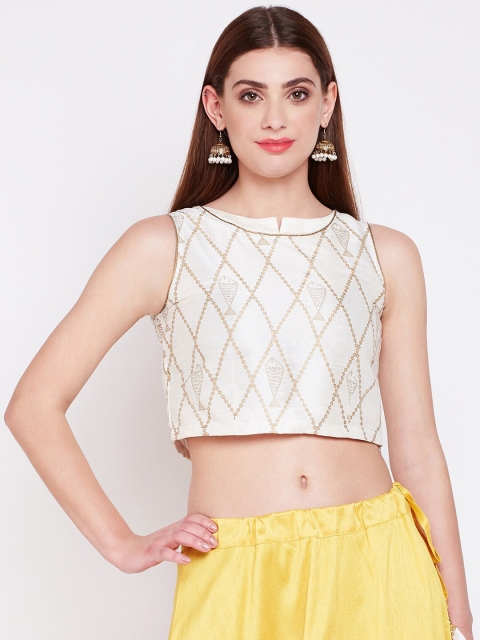 

studio rasa Off White Printed Crop Top