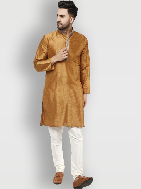 

Enciger Men Brown Thread Work Dupion Silk Kurta with Pyjamas