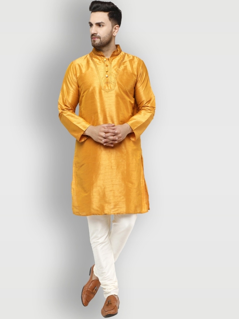

Enciger Men Gold-Toned Dupion Silk Kurta with Pyjamas